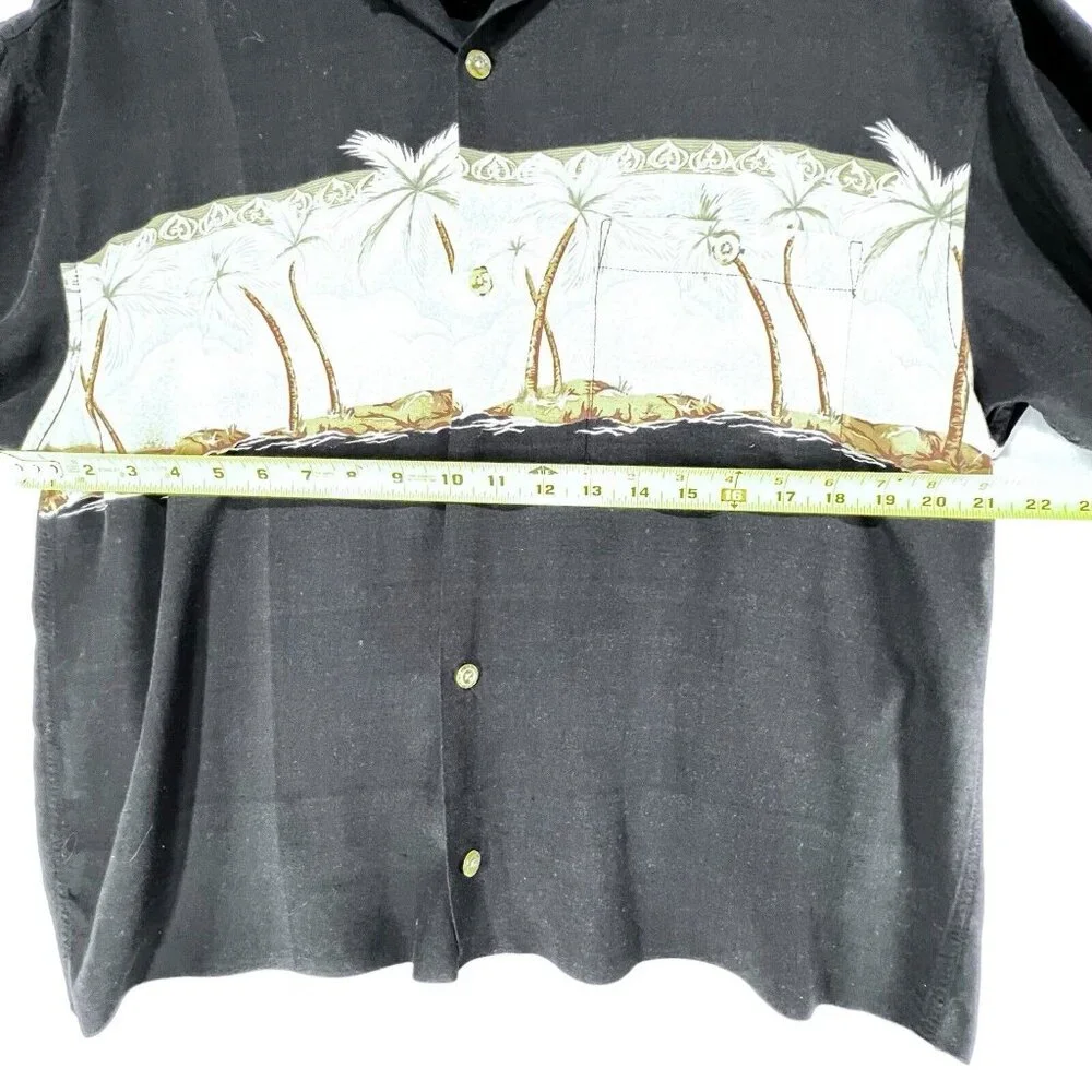 Bamboo Cay Shirt Mens M Black Tan Palm Tree Tropical Resort Collar Pocket - Picture 8 of 12